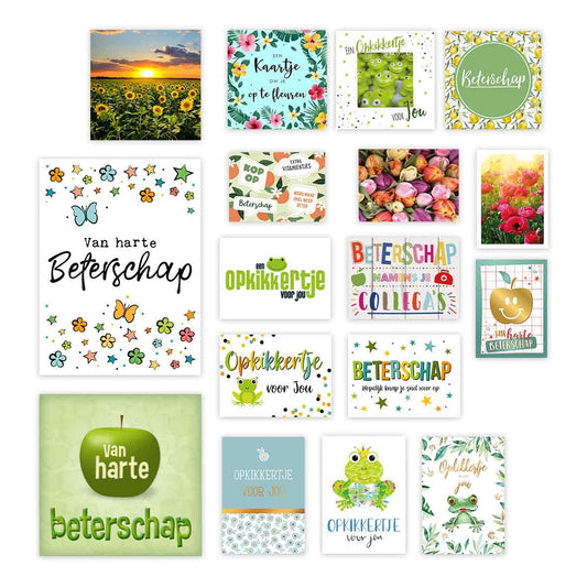 Wenskaartenset beterschap - 17 stuks