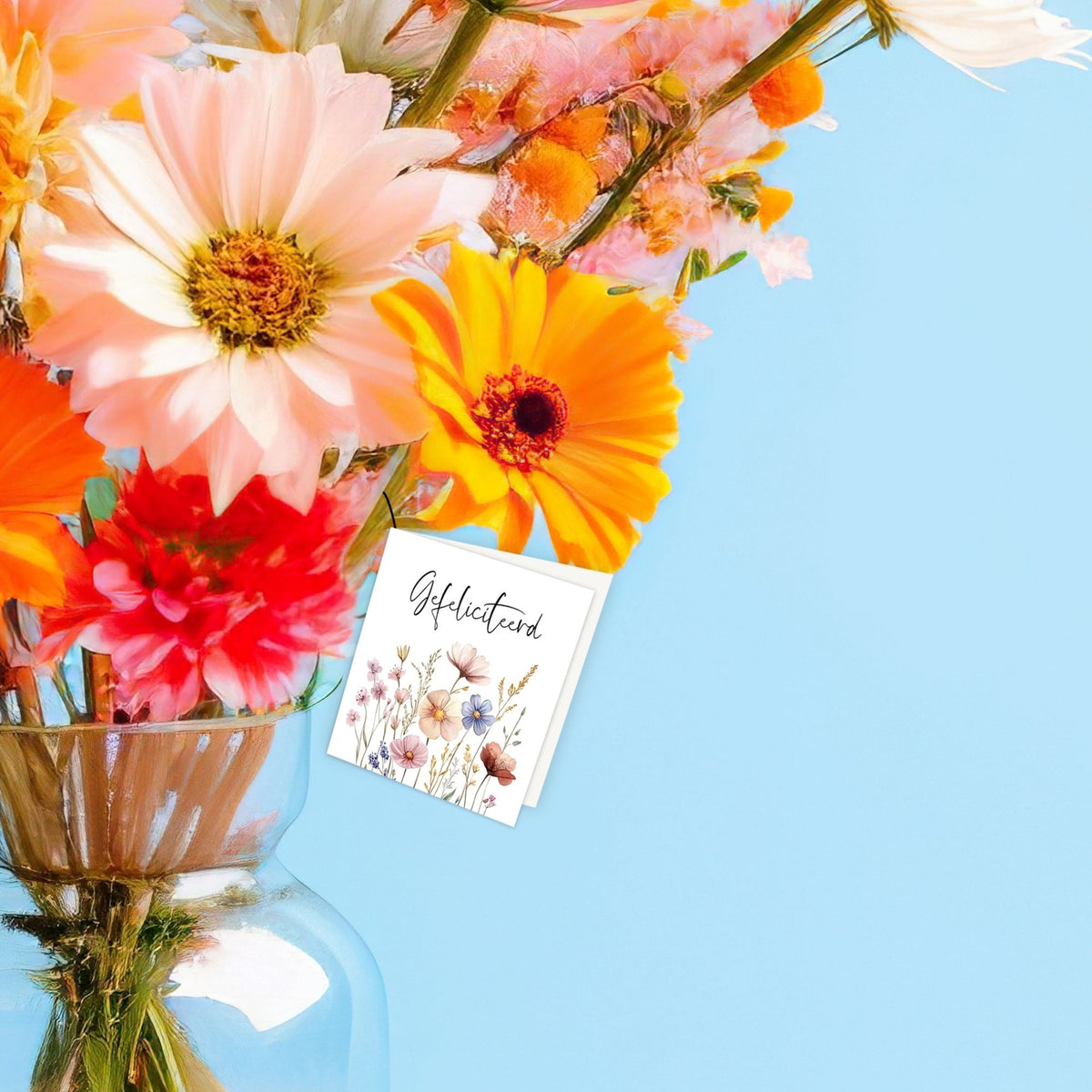 Mini bloemenkaartje - Gefeliciteerd