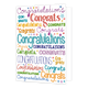 Congratulations - Formaat: Groot - Vorm: Staand - Felicitatiekaart - Op deze wenskaart staat meerder keren in verschillende kleuren en lettertypen de woorden 'congrats' en 'congratulations'. Tussen de woorden in staat hier en daar een gekleurde ster. - Snelwenskaart