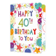 Happy 40th birthday to you - Formaat: Groot - Vorm: Staand - Verjaardagskaart - Op deze wenskaart staat in het midden van de kaart in verschillende kleuren de tekst 'Happy 40th birthday to you'. Om de tekst heen staan rondjes en sterren in meerdere kleuren. - Snelwenskaart