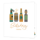 Birthday cheers! - Formaat: Standaard - Vorm: Vierkant - Verjaardagskaart - Op deze kaart staat de tekst 'Birthday cheers!' in het goud beschreven. Erboven staan bierflessen en blikken in verschillende formaten en in kleuren als groen, donkergroen, grijs en goud. - Snelwenskaart
