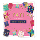 Yay! It's your birthday - Formaat: Standaard - Vorm: Vierkant - Verjaardagskaart - Op deze kaart staat de tekst Ýay! it's your birhday' in het wit en goud in het midden van de kaart. Hieromheen staan allemaal cadeaus in kleuren roze, groen, blauw en goud. De achtergrond is roze met een witte rand eromheen. - Snelwenskaart