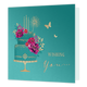 Wishing you... - Formaat: Standaard - Vorm: Vierkant - Verjaardagskaart - Op deze kaart staat de tekst 'Wishing you...' in het goud met daarnaast een blauwe taart op een gouden standaart. Op de staart liggen roze bloemen en er staan gouden kaarsen op de taart. - Snelwenskaart
