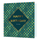 Happy birthday to you - Formaat: Standaard - Vorm: Vierkant - Verjaardagskaart - Op deze kaart staat de tekst 'Happy birthday to you' in het goud en wit in een ruiten kader. Achter dit kader is er een patroon van gouden bloemen. - Snelwenskaart