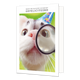 Moeite met de kleine lettertjes? Gefeliciteerd - Formaat: Standaard - Vorm: Staand - Verjaardagskaart - Op deze wenskaart staat een kat die door een vergrootglas kijkt. De kat draagt een blauwe feesthoed. Om de afbeelding heen staat een wit kader. Bovenin het witte kader staat in het zwart de tekst 'Moeite met de kleine lettertjes? Gefeliciteerd'. - Snelwenskaart