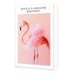Have a flamazing birthday - Formaat: Standaard - Vorm: Staand - Verjaardagskaart - Op deze wenskaart staat een flamingo met een roze tutu en een grouden kroon. Om de afbeelding staat een wit kader. Bovenin het witte kader staat in het zwart de tekst 'Have a flamazing birthday'. - Snelwenskaart