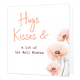 Hugs kisses - Formaat: Standaard - Vorm: Vierkant - Beterschapskaart - Op deze wenskaart staan roze bloemen met daarnaast de tekst: "Hugs kisses & a lot of get well wishes". - Snelwenskaart