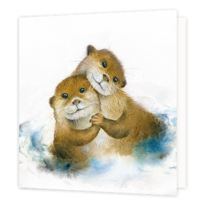 Otters - Formaat: Standaard - Vorm: Vierkant - Blanco kaart - Op deze wenskaart staan twee otters die elkaar een knuffel geven. - Snelwenskaart