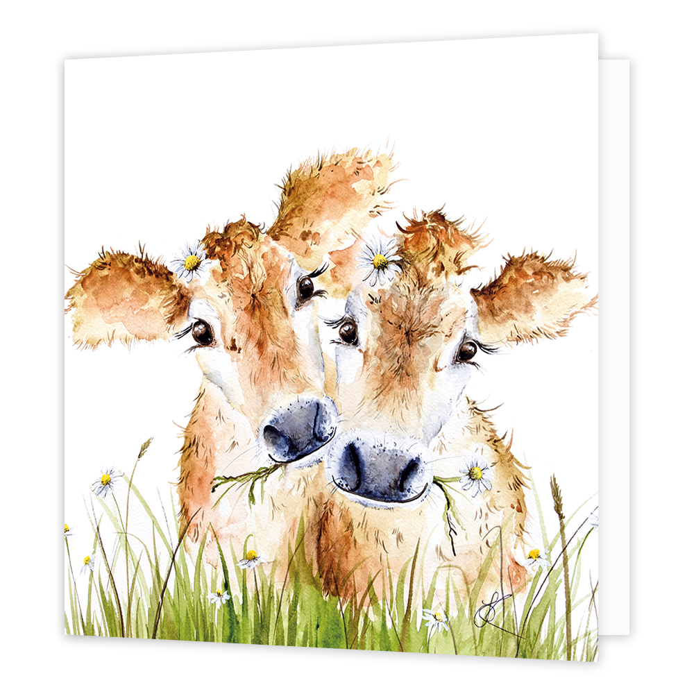 Kalfjes - Formaat: Standaard - Vorm: Vierkant - Blanco kaart - Op deze wenskaart staan twee kalfjes. - Snelwenskaart