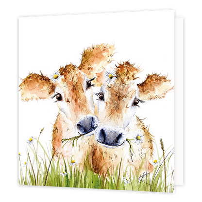 Kalfjes - Formaat: Standaard - Vorm: Vierkant - Blanco kaart - Op deze wenskaart staan twee kalfjes. - Snelwenskaart