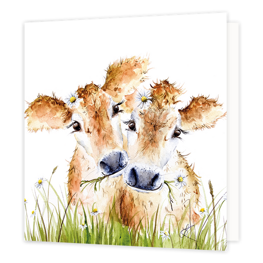 Kalfjes - Formaat: Normaal - Vorm: Vierkant - Blanco kaart - Op deze wenskaart staan twee kalfjes. - Snelwenskaart