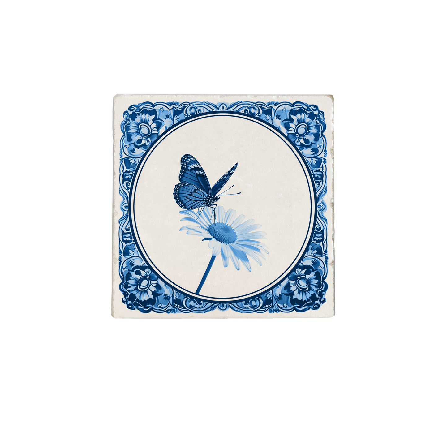 Delfts blauw bloem met vlinder