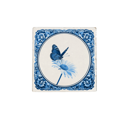 Delfts blauw bloem met vlinder
