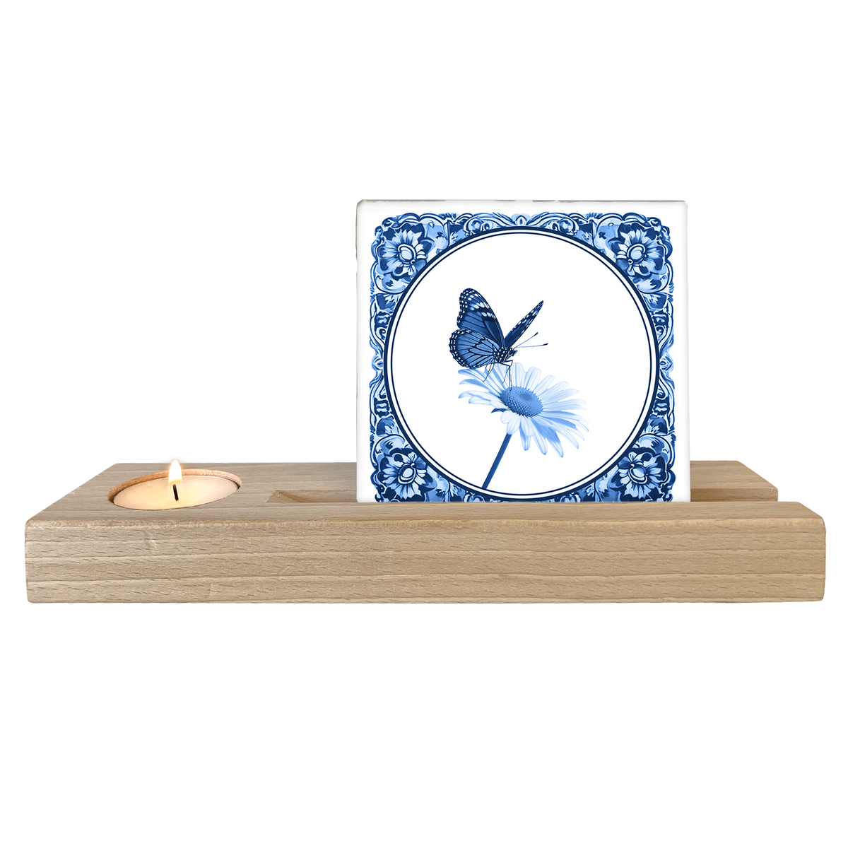 Delfts blauw bloem met vlinder