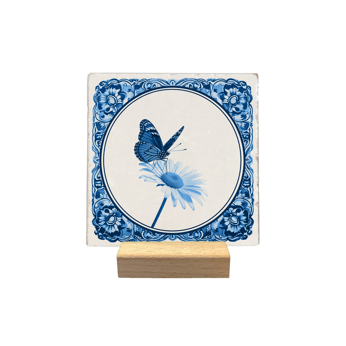Delfts blauw bloem met vlinder