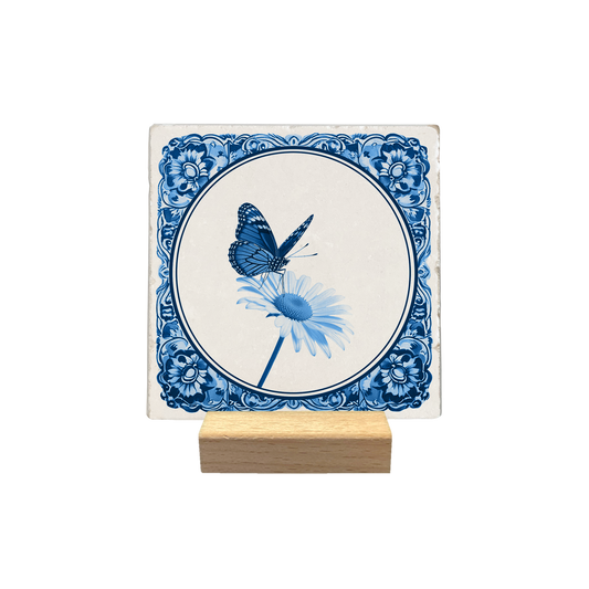 Delfts blauw bloem met vlinder