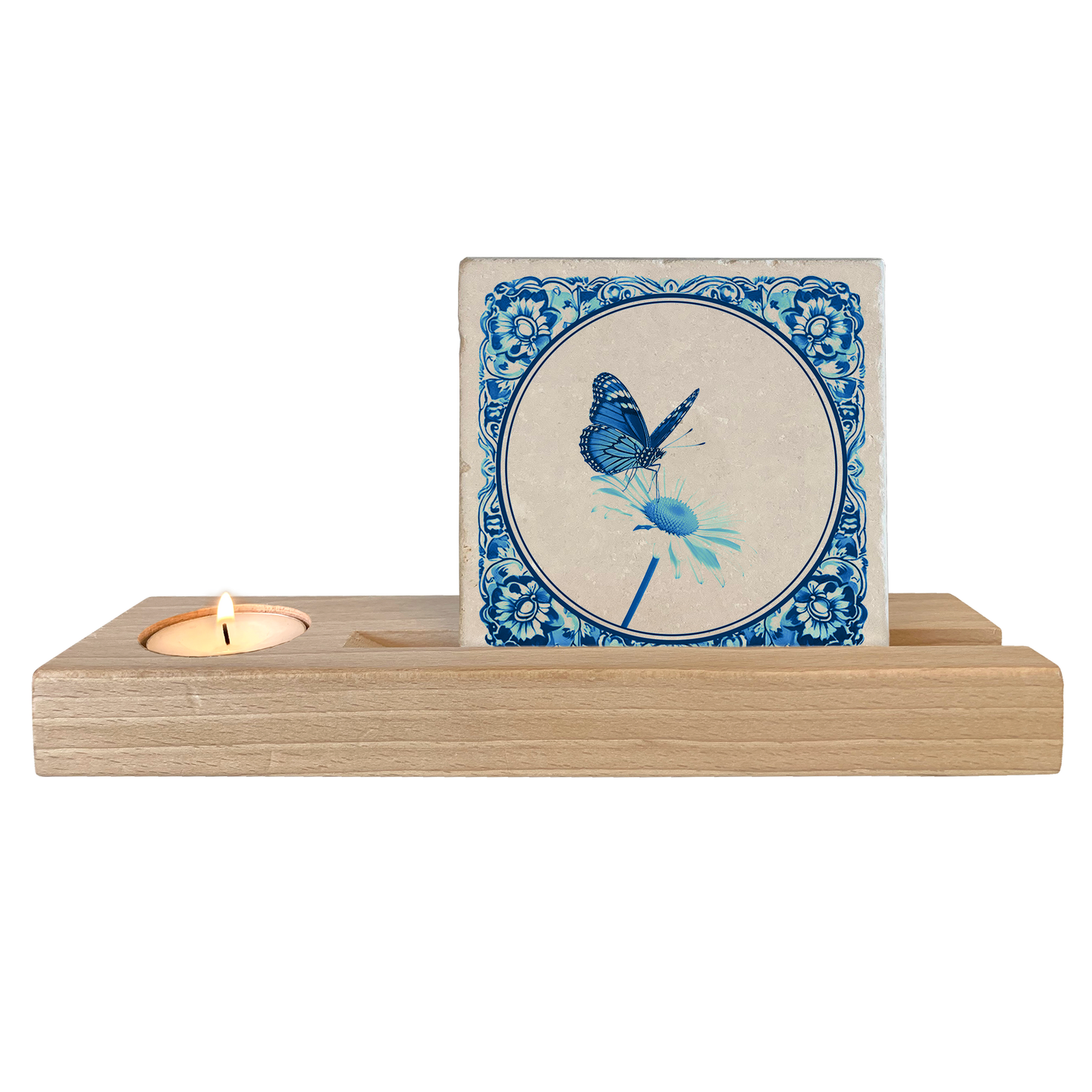 Delfts blauw bloem met vlinder