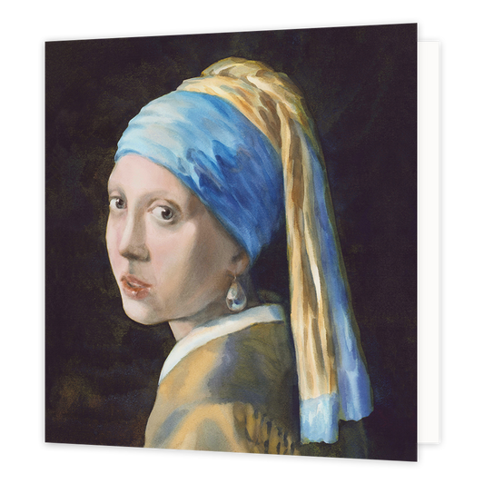 Meisje met de parel - Formaat: Groot - Vorm: Vierkant - Blanco kaart - Op deze wenskaart staat het beroemde kunstwerk: "Meisje met de parel" van Johannes Vermeer. - Snelwenskaart