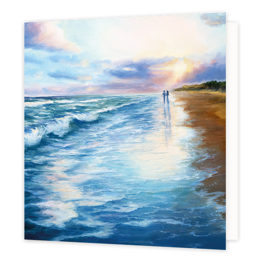 Strand - Formaat: Groot - Vorm: Vierkant - Blanco kaart - Op deze wenskaart staat de zee die overloopt op het strand. - Snelwenskaart