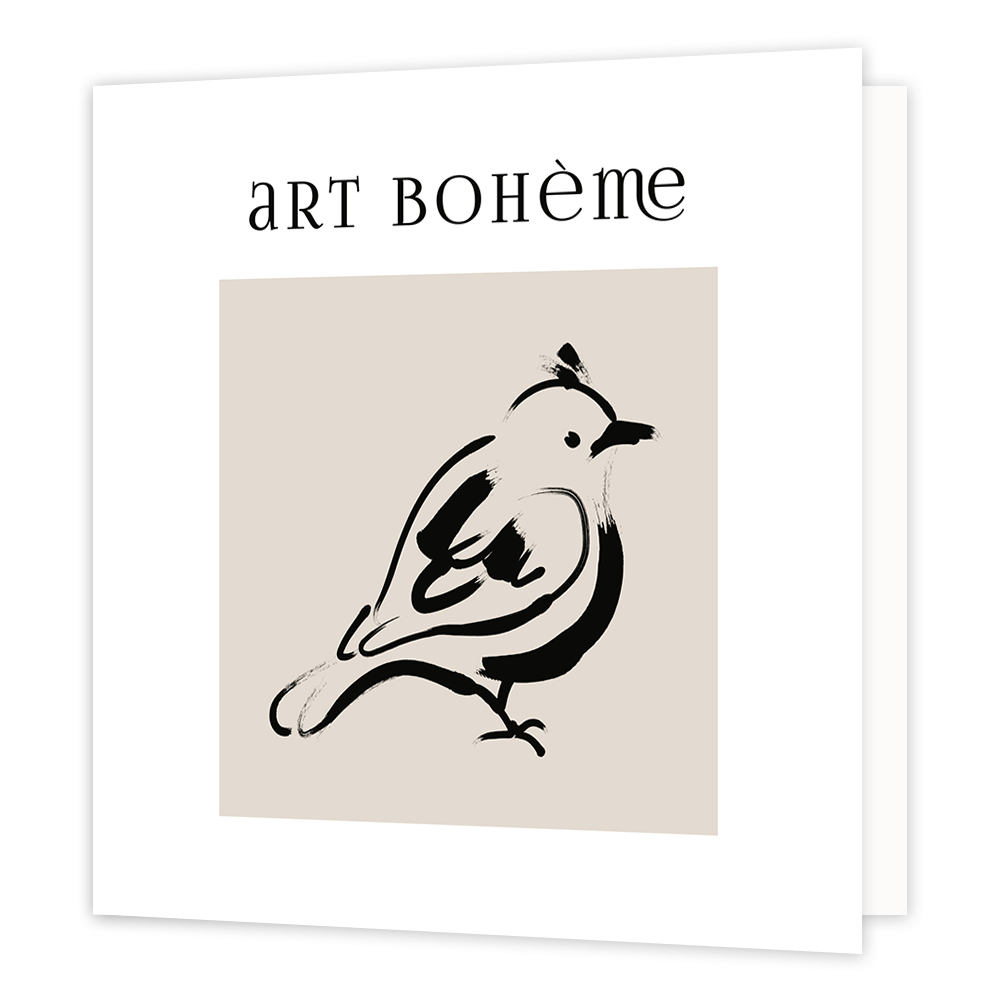 Art Bohème - Formaat: Standaard - Vorm: Vierkant - Blanco kaart - Op deze wenskaart staat een vogel met daarboven de tekst: "Art bohème". - Snelwenskaart