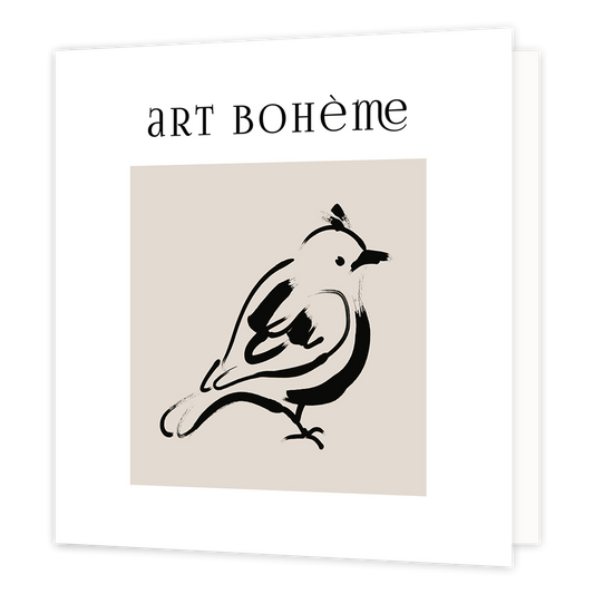 Art Bohème - Formaat: Normaal - Vorm: Vierkant - Blanco kaart - Op deze wenskaart staat een vogel met daarboven de tekst: "Art bohème". - Snelwenskaart