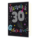 30 Hartelijk gefeliciteerd - Formaat: Standaard - Vorm: Staand - Verjaardagskaart - Op deze wenskaart staan sterren in de kleuren zilver, paars, geel, en rood. Over de gehele kaart staat de tekst: "Hartelijk 30 gefeliciteerd". - Snelwenskaart