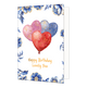 Happy birthday lovely you - Formaat: Standaard - Vorm: Staand - Verjaardagskaart - Op deze wenskaart staan centraal drie hartvormige ballonnen in de kleuren roze, blauw en rood afgebeeld, die versierd zijn met goudkleurige glitters tegen een effen witte achtergrond. De randen en hoeken van de kaart zijn rijkelijk gedecoreerd met grote blauwe bloemen en bladeren in Delfts blauwe stijl met goudkleurige randen. Onder de ballonnen staat in goudkleurige letters onder elkaar de tekst "Happy Birthday Lovely You" 