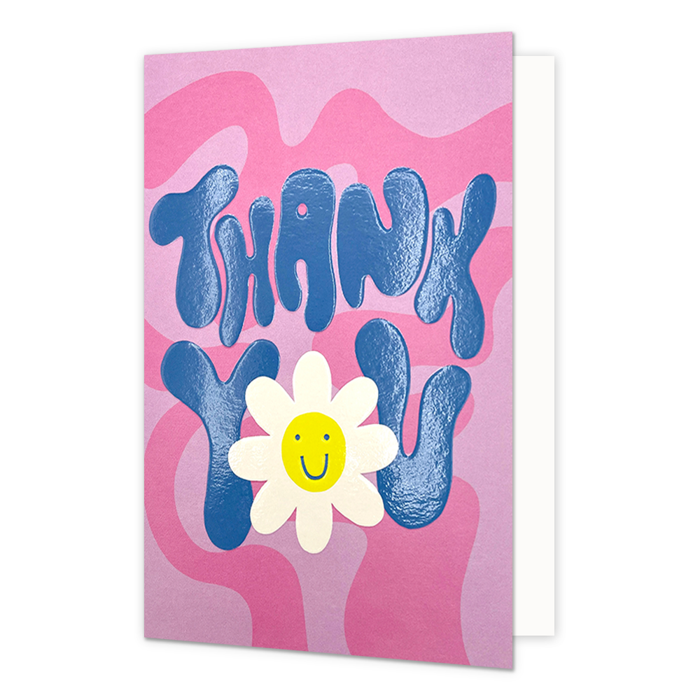 Thank you - Formaat: Normaal - Vorm: Staand - Bedankkaart - Op deze wenskaart staat de tekst: "Thank you" op een donkerroze achtergrond. - Snelwenskaart