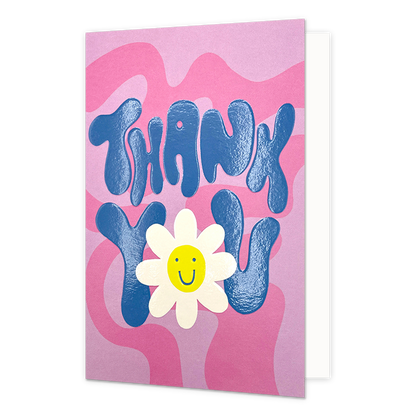 Thank you - Formaat: Normaal - Vorm: Staand - Bedankkaart - Op deze wenskaart staat de tekst: "Thank you" op een donkerroze achtergrond. - Snelwenskaart