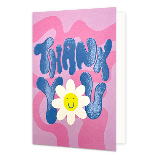Thank you - Formaat: Normaal - Vorm: Staand - Bedankkaart - Op deze wenskaart staat de tekst: "Thank you" op een donkerroze achtergrond. - Snelwenskaart