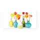 Bloemen - Formaat: Groot - Vorm: Liggend - Blanco kaart - Op deze wenskaart staan vijf bloemenvasen met bloemen erin in de kleuren oranje, geel, rood en roze. - Snelwenskaart