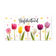 Gefeliciteerd - Formaat: Groot - Vorm: Liggend - Felicitatiekaart - Op deze wenskaart staat tulpen in de kleuren roze, geel, rood, paars en wit met daarboven de tekst: "Gefeliciteerd". - Snelwenskaart