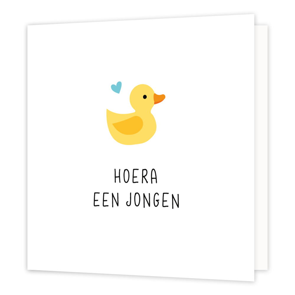 Mini bloemenkaartje - Hoera een jongen - Formaat: Klein - Vorm: Vierkant - Geboortekaart - Op deze wenskaart staat een eentje met een blauwe hartje en daaronder de tekst: "Hoera een jongen". - Snelwenskaart