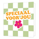 Bloemenkaartje - Speciaal voor jou - Formaat: Klein - Vorm: Vierkant - Denken aan kaart - Op deze wenskaart staan witte en groene vierkantjes met een roze bloem en de tekst: "Speciaal voor jou". - Snelwenskaart