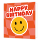 Mini bloemenkaartje - Happy birthday - Formaat: Klein - Vorm: Vierkant - Verjaardagskaart - Op deze wenskaart staat een smiley met daarboven de tekst: "Happy birthday". - Snelwenskaart