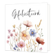 Mini bloemenkaartje - Gefeliciteerd - Formaat: Klein - Vorm: Vierkant - Felicitatiekaart - Op deze wenskaart staan bloemen in diverse kleuren met daarboven de tekst: "Gefeliciteerd". - Snelwenskaart
