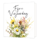 Mini bloemenkaartje - Fijne verjaardag - Formaat: Klein - Vorm: Vierkant - Verjaardagskaart - Op deze wenskaart staat een bloeket bloemen met daarboven de tekst: "Fijne verjaardag". - Snelwenskaart
