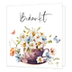 Mini bloemenkaartje - Bedankt - Formaat: Klein - Vorm: Vierkant - Bedankkaart - Op deze wenskaart staat een kopje met bloemen erin en daarboven de tekst: "Bedankt". - Snelwenskaart