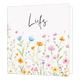 Mini bloemenkaartje - Liefs - Formaat: Klein - Vorm: Vierkant - Vriendschapskaart - Op deze wenskaart staan bloemen in diverse kleuren met daarboven de tekst: "Liefs". - Snelwenskaart