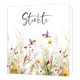 Mini bloemenkaartje - Sterkte - Formaat: Klein - Vorm: Vierkant - Sterkte kaart - Op deze wenskaart staat een bloemenveld met twee vogels en daarboven de tekst: "Sterkte". - Snelwenskaart