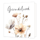 Mini bloemenkaartje - Gecondoleerd - Formaat: Klein - Vorm: Vierkant - Condoleance kaart - Op deze wenskaart staan bloemen in de kleuren grijs en beige met daarboven de tekst: "Gecondoleerd". - Snelwenskaart