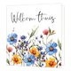 Mini bloemenkaartje - Welkom thuis - Formaat: Klein - Vorm: Vierkant - Woningkaart - Op deze wenskaart staan bloemen in diverse kleuren met daarboven de tekst: "Welkom thuis". - Snelwenskaart