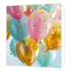Mini bloemenkaartje - Ballonnen - Formaat: Klein - Vorm: Vierkant - Blanco kaart - Op deze wenskaart staan ballonnen in de kleuren roze, blauw en goud. - Snelwenskaart
