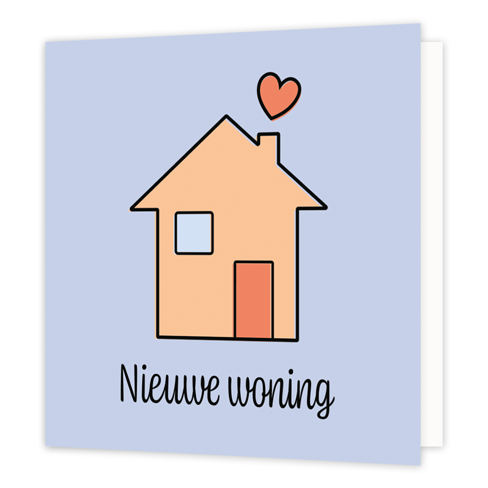 Mini bloemenkaartje - Nieuwe woning - Formaat: Klein - Vorm: Vierkant - Woningkaart - Op deze wenskaart staat een huisje met daaronder de tekst: "Nieuwe woning". - Snelwenskaart