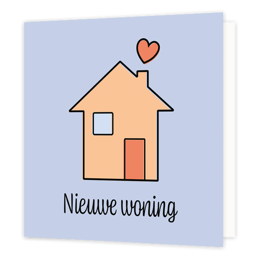 Mini bloemenkaartje - Nieuwe woning - Formaat: Klein - Vorm: Vierkant - Woningkaart - Op deze wenskaart staat een huisje met daaronder de tekst: "Nieuwe woning". - Snelwenskaart