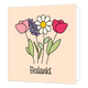 Mini bloemenkaartje - Bedankt - Formaat: Klein - Vorm: Vierkant - Bedankkaart - Op deze wenskaart staan bloemen met daaronder de tekst: "Bedankt". - Snelwenskaart