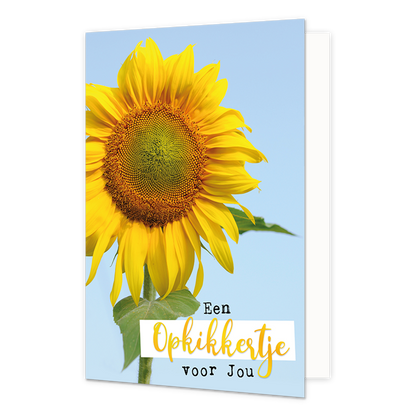 Een opkikkertje voor jou - Formaat: Normaal - Vorm: Staand - Opkikker kaart - Op deze wenskaart staat een grote zonnebloem met daaronder de tekst: "Een opkikkertje voor jou". - Snelwenskaart