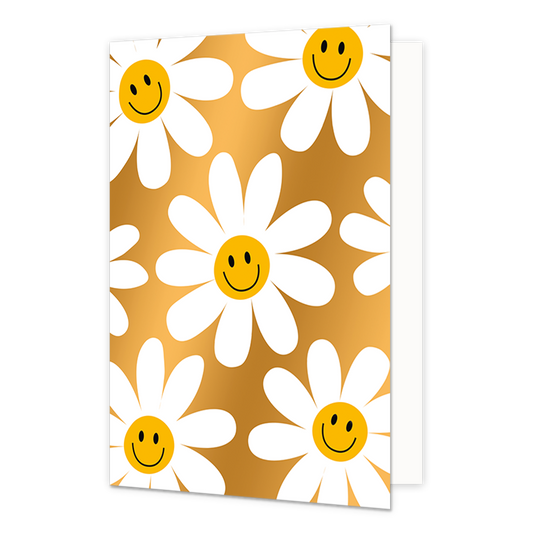 Madeliefjes - Formaat: Normaal - Vorm: Staand - Blanco kaart - Op deze wenskaart staan madeliefjes met smiley's. - Snelwenskaart