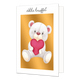 Dikke knuffel - Formaat: Standaard - Vorm: Staand - Vriendschapskaart - Op deze wenskaart staat een knuffel teddybeer die een rode hart vast houdt, op een gouden achtergrond. Boven de illustratie staat de tekst: "Dikke knuffel". - Snelwenskaart