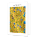 Met pensioen - Formaat: Standaard - Vorm: Staand - Pensioenkaart - Op deze wenskaart staan groene takken en blaadjes met blauwe bloemen, op een gouden achtergrond. Boven de illustratie staat de tekst: "Met pensioen". - Snelwenskaart